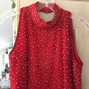 Red sequined evening gown -chiffon & silk.